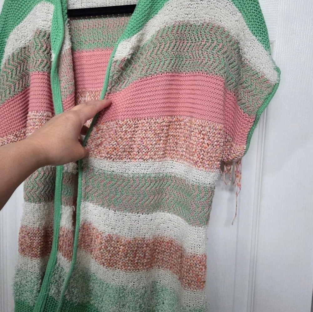 Diesel Striped Open-Front Knit Cardigan in Mint Pink Festival Western Boho Y2K - Picture 2 of 8